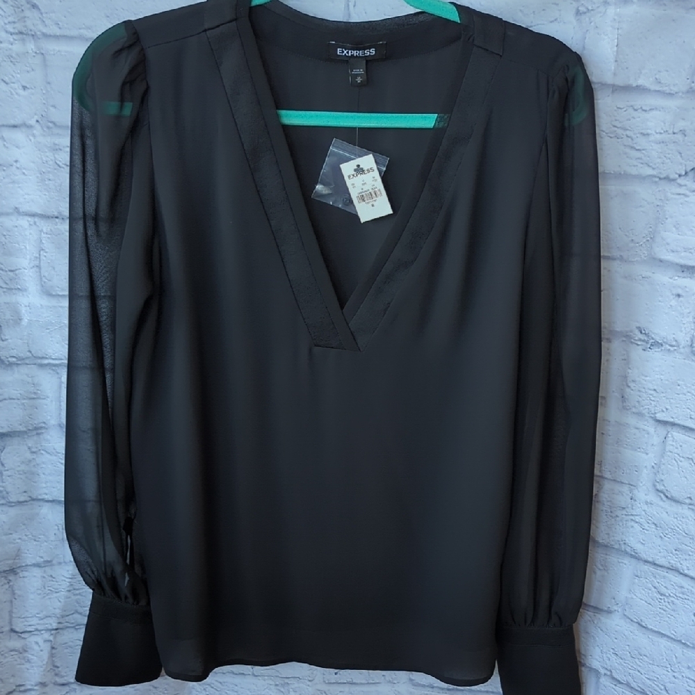 Express Elegant Black V-Neck Blouse